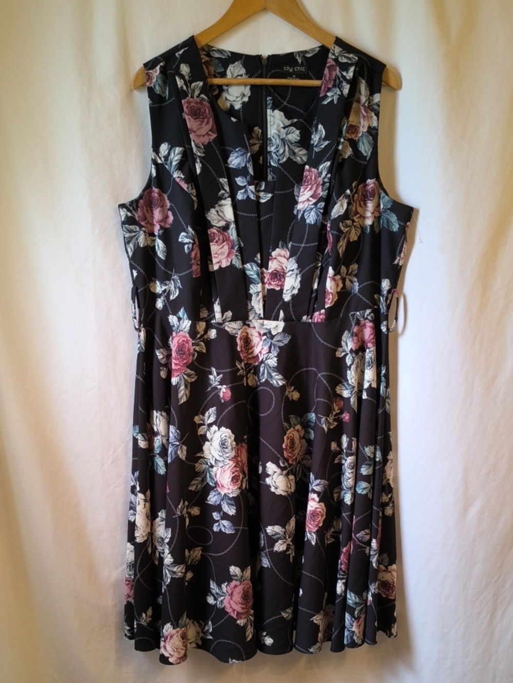 City Chic Black Floral V-Neck Fit-and-Flare Dress